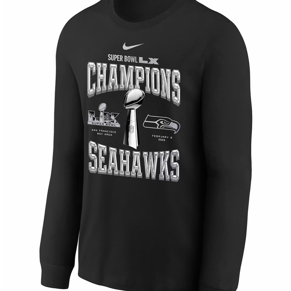 Nike Seahawks Super Bowl LX Champions Black Long Sleeve Tee XXL
